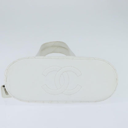 Chanel Vintage CC Zip Around Bowler Bag Quilted Caviar, WHITE, LEATHER, Tote bag