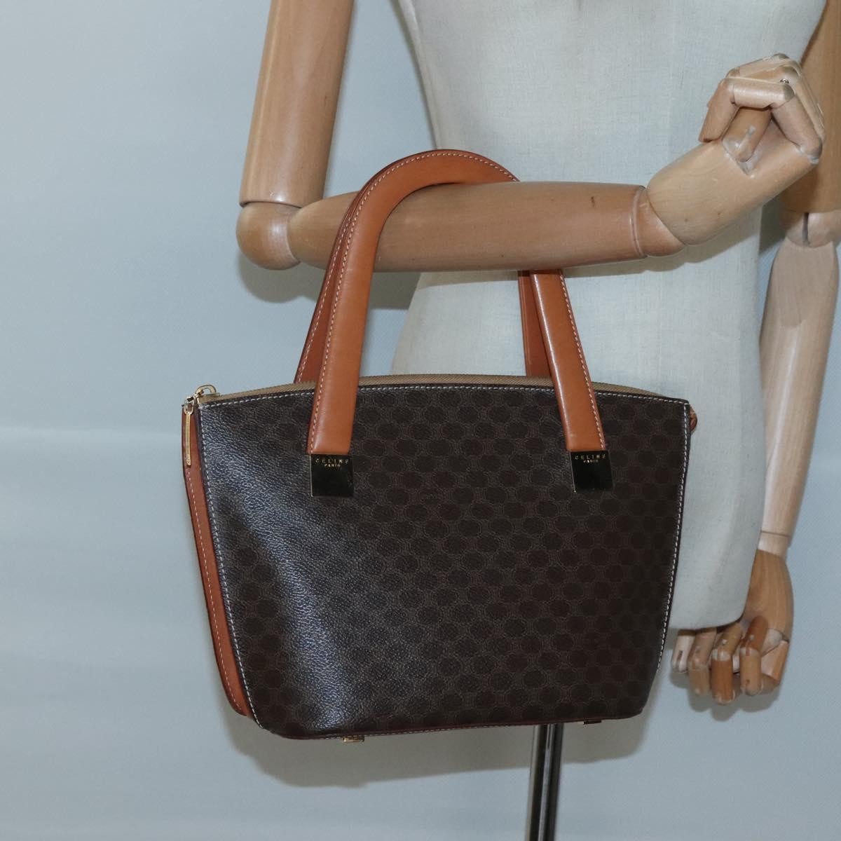 Celine Macadam Handbag Macadam with leather, BROWN, CANVAS, Handbag