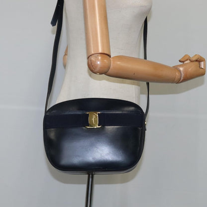 Salvatore Ferragamo Vala Shoulder Bag Leather, NAVY, LEATHER, Shoulder bag