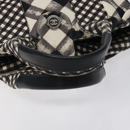 Chanel Top Handle Satchel Gingham Print Canvas, BLACK, CANVAS, Handbag