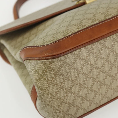 Celine Vintage Macadam Handbag Canvas and Leather, BEIGE, CANVAS, Handbag