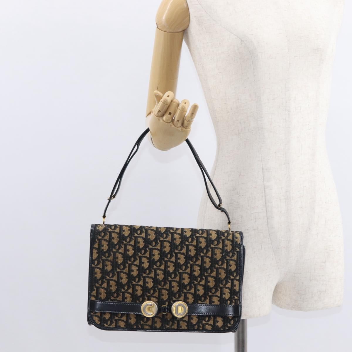 Christian Dior Vintage Trotter Shoulder Bag Canvas, NAVY, CANVAS, Shoulder bag