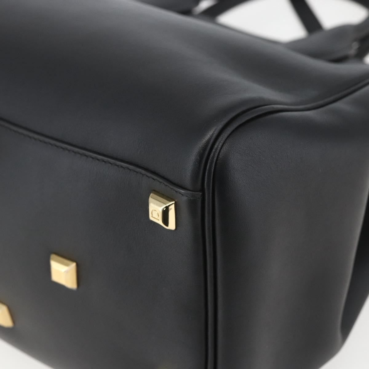 Salvatore Ferragamo Studio Satchel Leather, BLACK, LEATHER, Handbag
