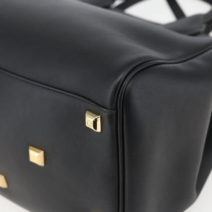 Salvatore Ferragamo Studio Satchel Leather, BLACK, LEATHER, Handbag