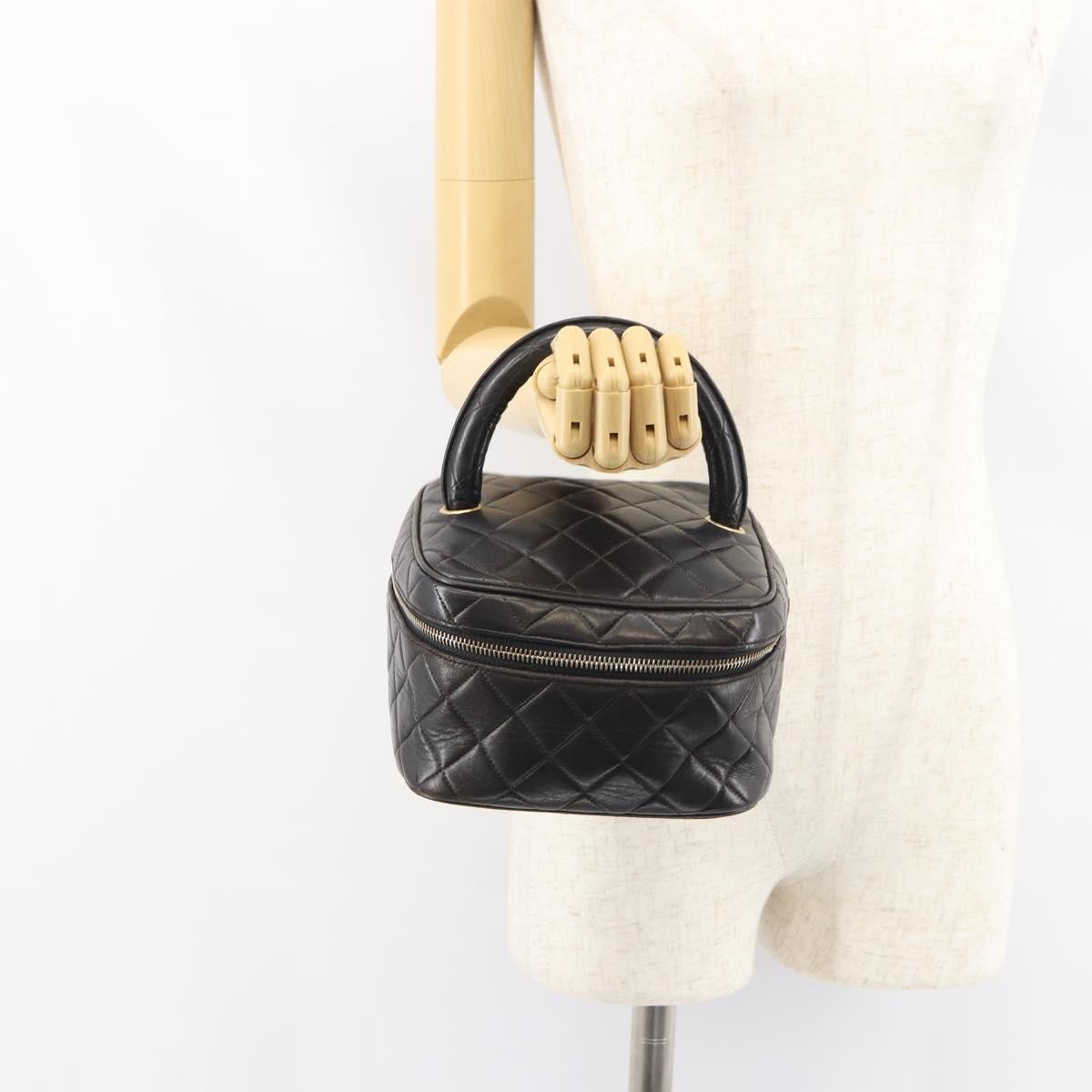 Chanel Vintage Cosmetic Case Quilted Lambskin, BLACK, LEATHER, Handbag
