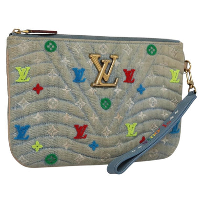 Louis Vuitton New Wave Zipped Pochette Monogram Embroidered Quilted Denim, BLUE, DENIM_JEANS, Clutche & pouche