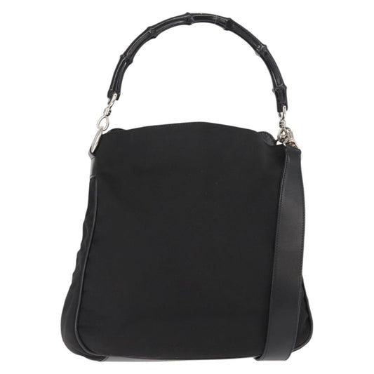 Gucci Vintage Bamboo Handle Bag Nylon, Black, Nylon, Handbag