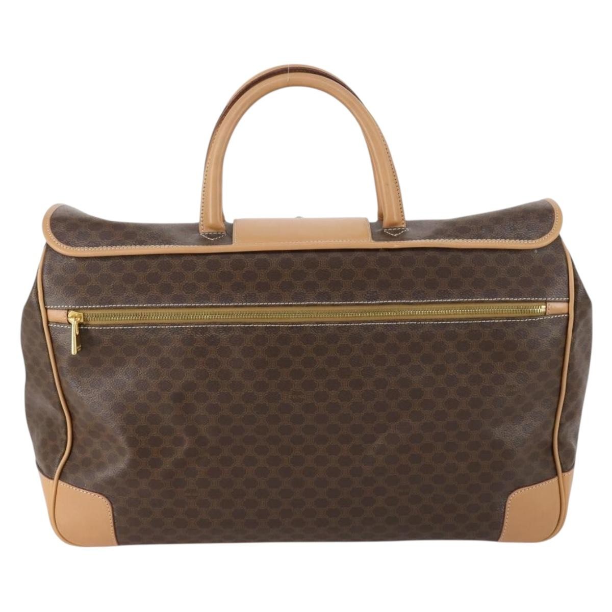 Celine Vintage Duffle Bag Macadam Coated Canvas, BROWN, PVC, Travel bag