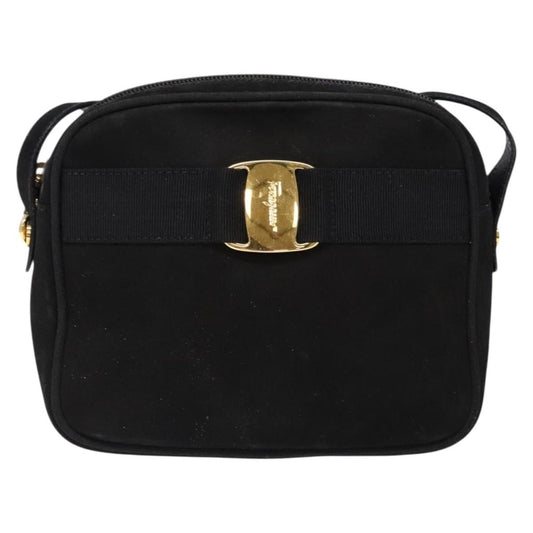 Salvatore Ferragamo Vala Shoulder Bag Suede, BLACK, SUEDE, Shoulder bag