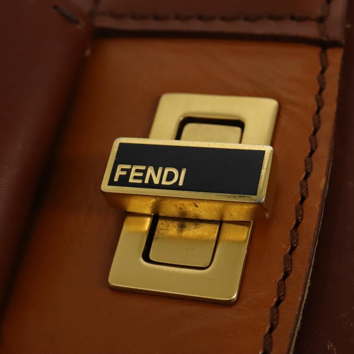Fendi Silvana Bag Leather with Pequin Canvas, BROWN, LEATHER, Shoulder bag