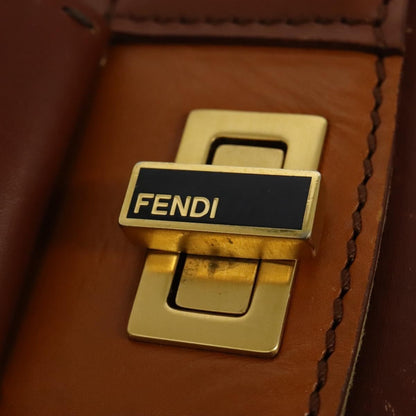 Fendi Silvana Bag Leather with Pequin Canvas, BROWN, LEATHER, Shoulder bag