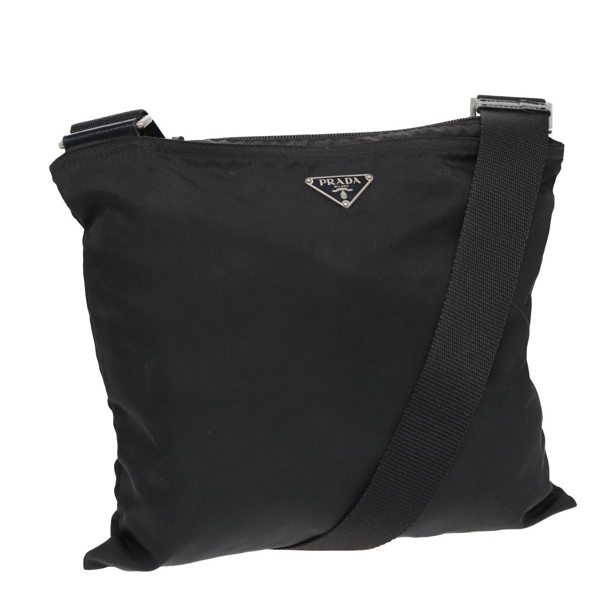Prada Zip Top Messenger Bag Tessuto, BLACK, NYLON, Shoulder bag