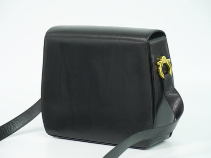 Salvatore Ferragamo Gancini Shoulder Bag Leather, BLACK, LEATHER, Shoulder bag
