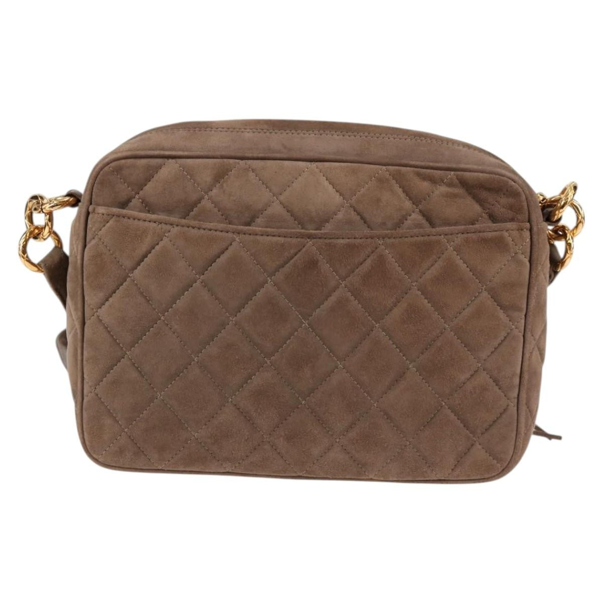 Chanel Vintage Front Pocket Camera Bag Quilted Suede, BROWN, SUEDE, Shoulder bag