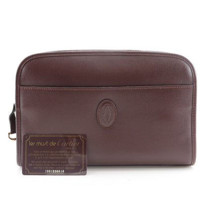 cartier Vintage must de Cartier Leather, BURGUNDY, LEATHER, Clutche & pouche