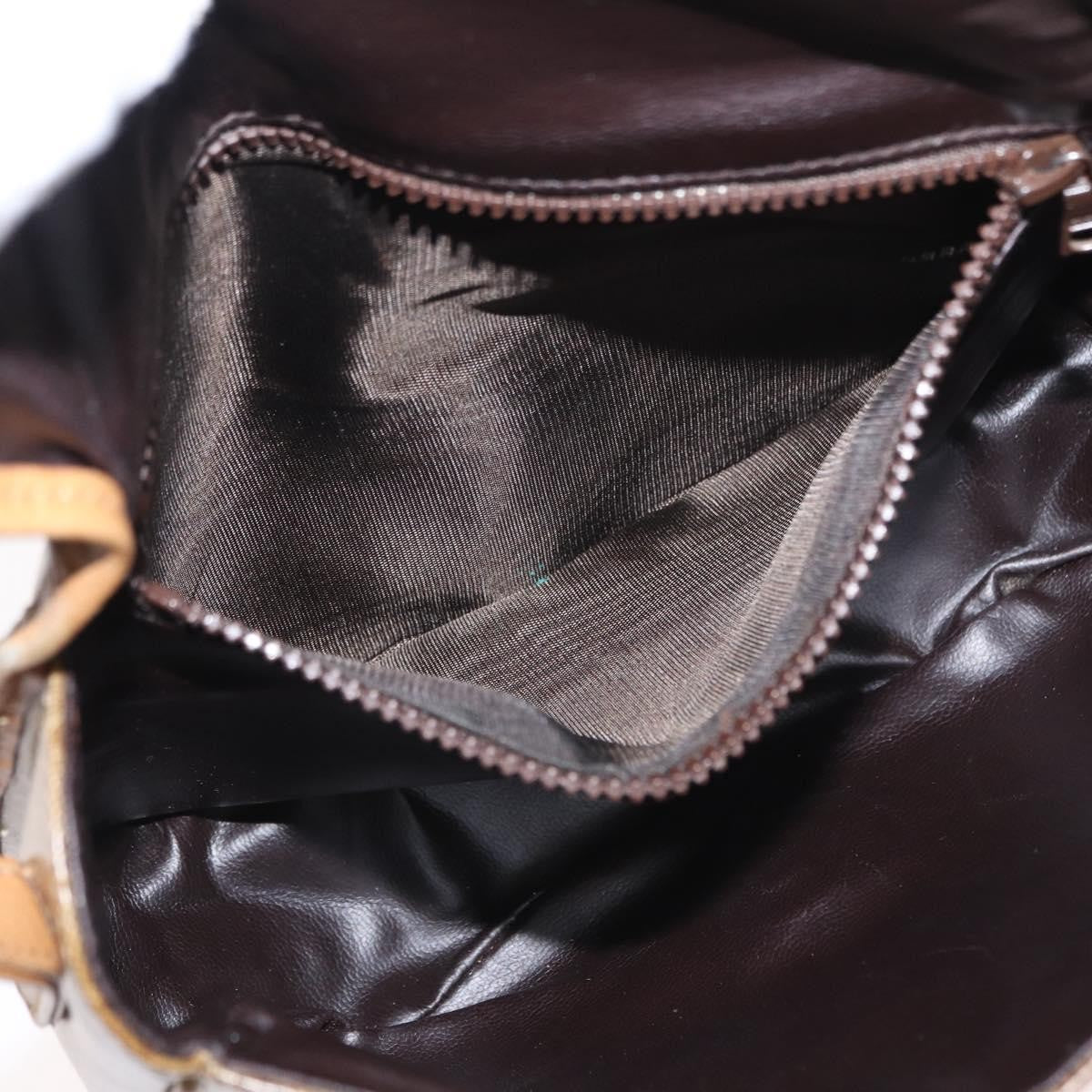 Celine Vintage Macadam Shoulder Bag Canvas and Leather, BEIGE, CANVAS, Shoulder bag