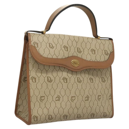 Christian Dior Vintage Honeycomb Handbag Canvas Leather, BEIGE, CANVAS, Handbag