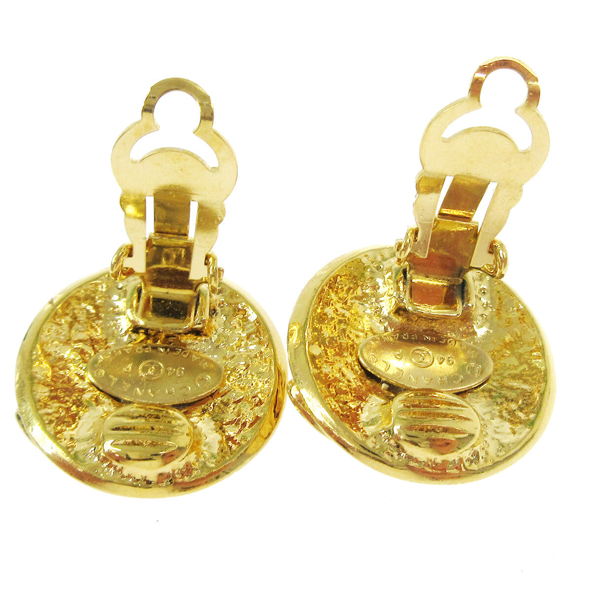 Chanel Vintage Round CC Clip-On Earrings Metal, GOLD, GOLD_PLATED, Earrings