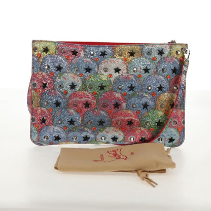 Christian Louboutin Loubiclutch Spiked Printed Leather, RED, CANVAS, Shoulder bag