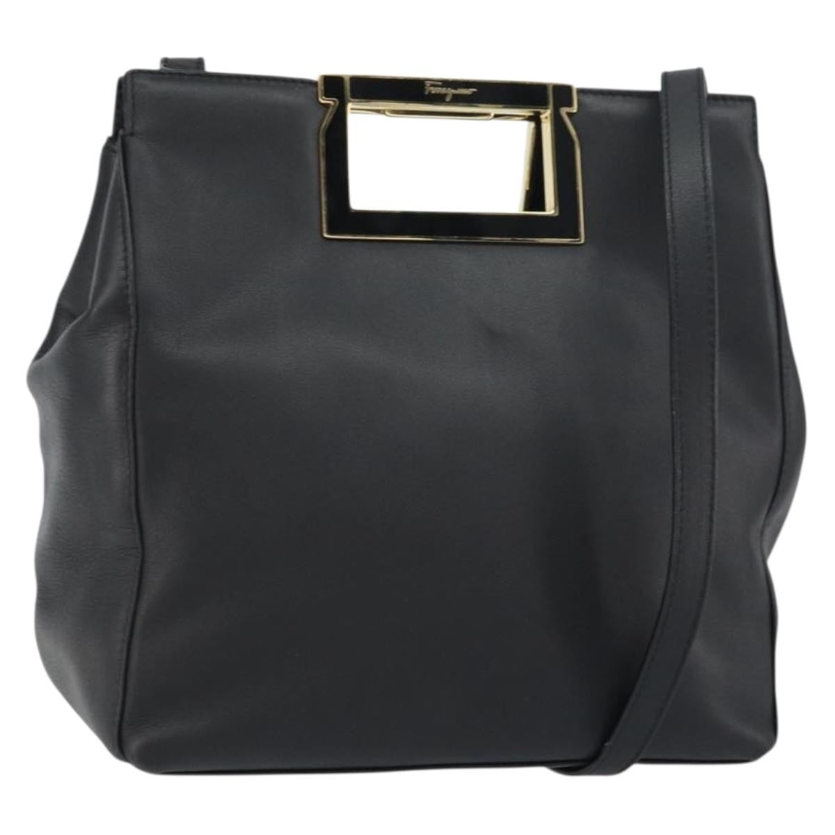 Salvatore Ferragamo Gancini Shoulder Bag Leather, BLACK, LEATHER, Shoulder bag