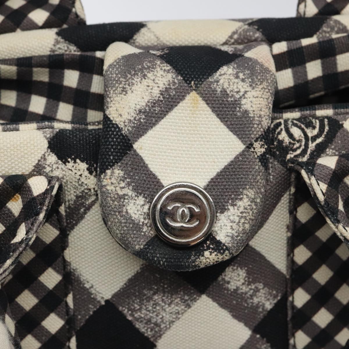 Chanel Top Handle Satchel Gingham Print Canvas, BLACK, CANVAS, Handbag