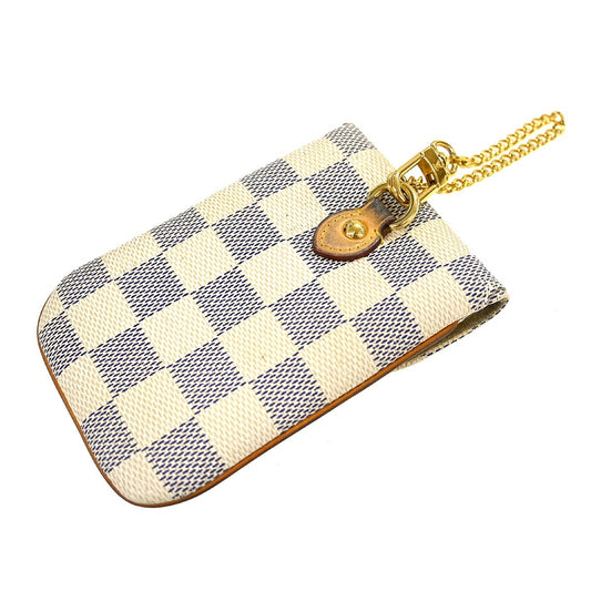Louis Vuitton Étui Téléphone Damier Azur, WHITE, CANVAS, Wallets