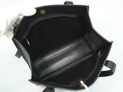 Chanel Vintage Logo Tote Leather, BLACK, LEATHER, Tote bag