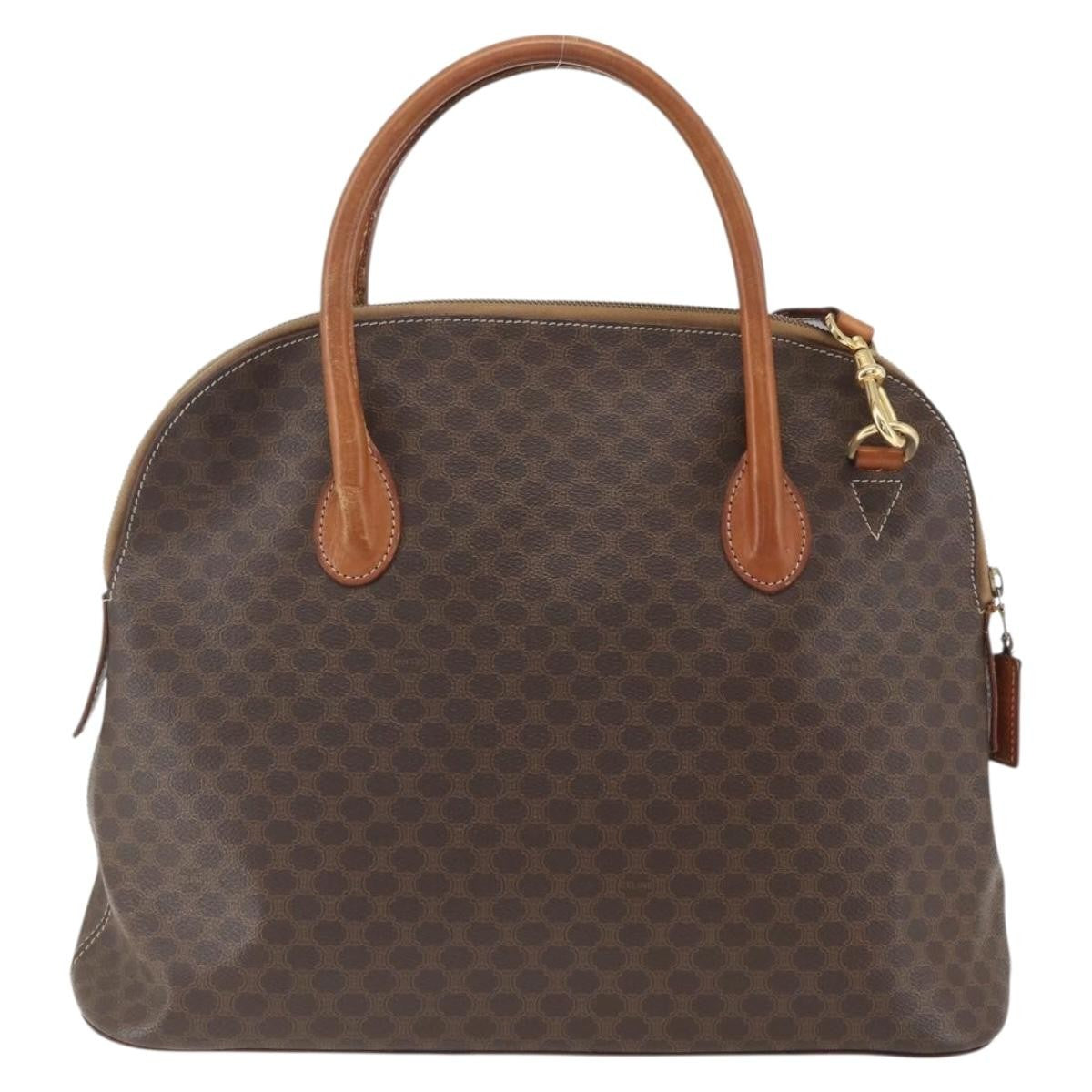 Celine Vintage Macadam Handbag Canvas and Leather, BROWN, CANVAS, Handbag