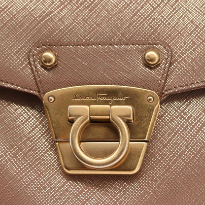 Salvatore Ferragamo Flap Satchel Saffiano Leather, GOLD, LEATHER, Handbag