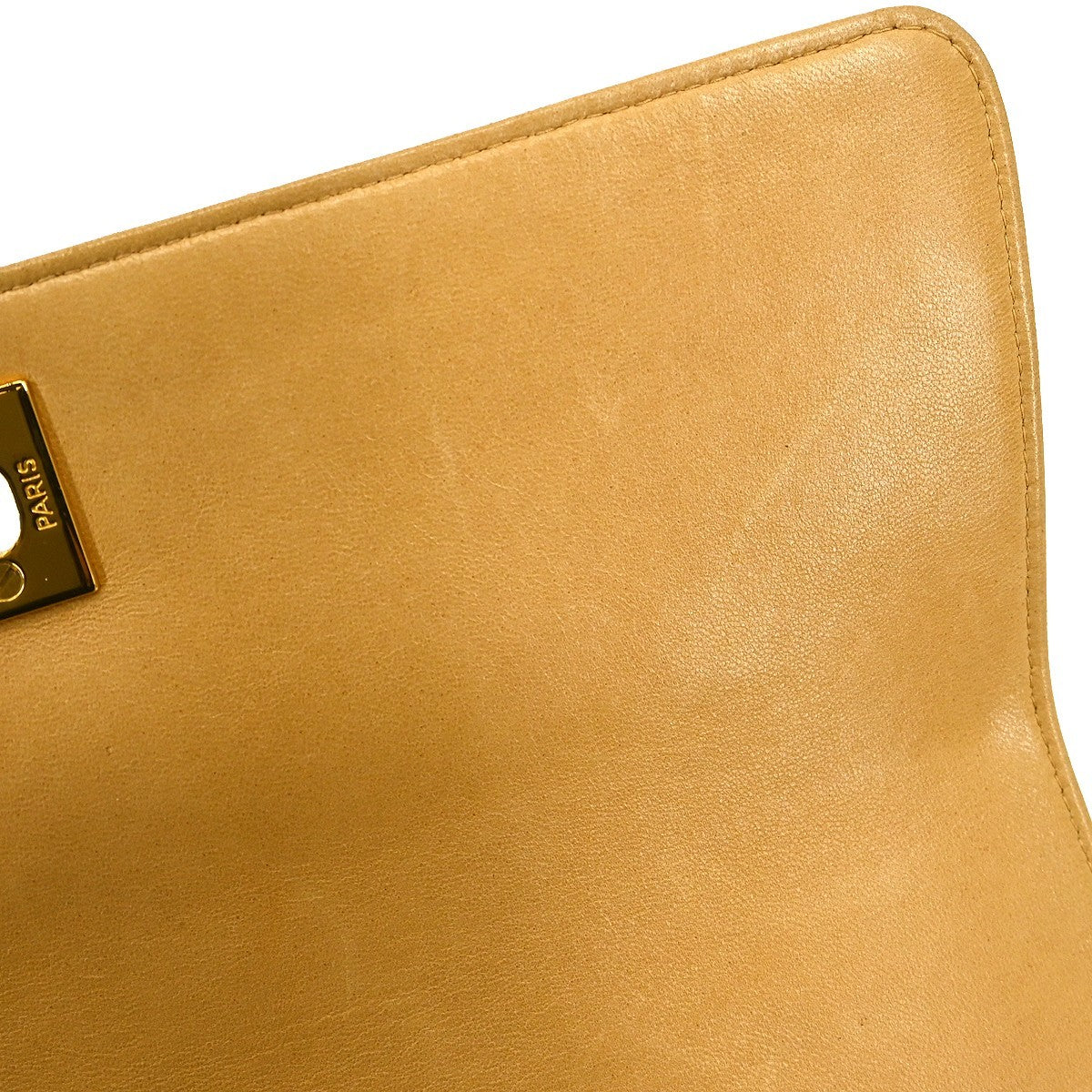 Chanel Vintage CC Square Flap Shoulder Bag Quilted Lambskin, Beige, Leather, Shoulder Bag