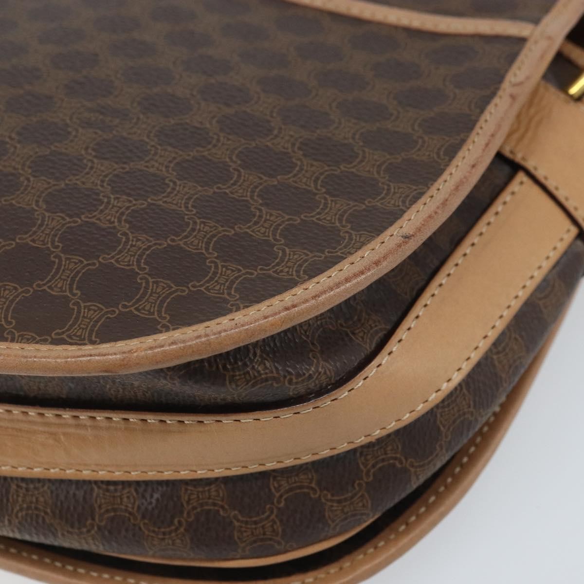 Celine Vintage Macadam Shoulder Bag Canvas and Leather, Brown, Canvas, Shoulder Bag