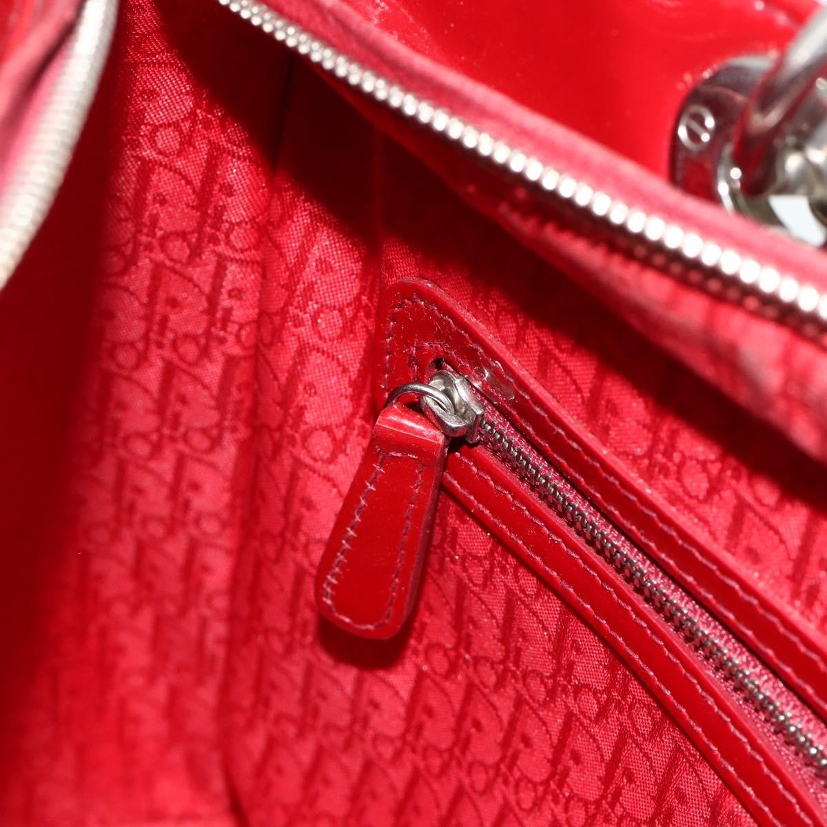 Christian Dior Lady Dior Bag Cannage Quilt Patent, Red, Patent Leather, Handbag