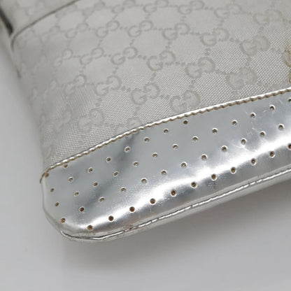 Gucci Zip Messenger Bag GG Canvas with Perforated Leather, SILVER, CANVAS, Shoulder bag