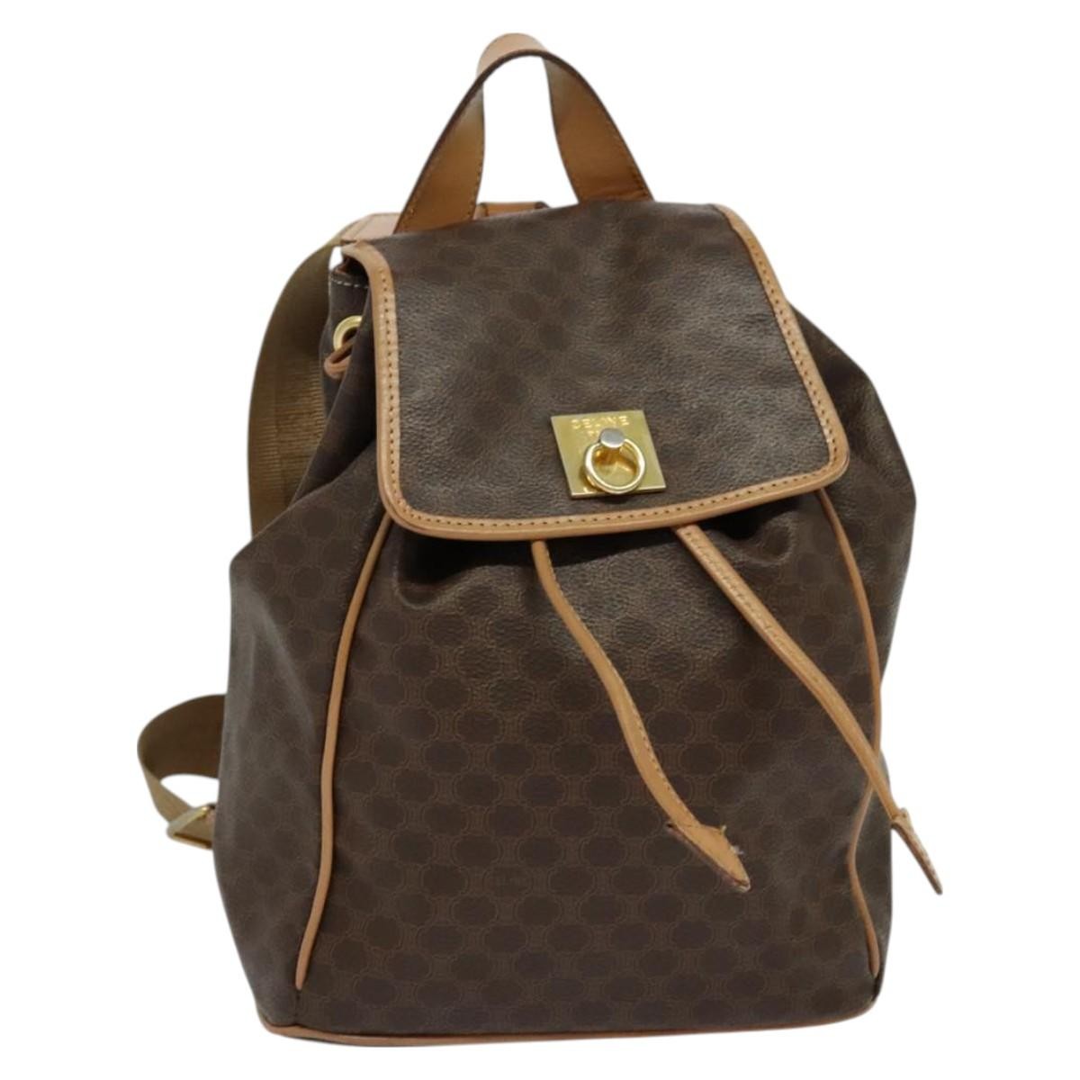 Celine Vintage Macadam Backpack Canvas and Leather, Brown, Canvas, Backpack