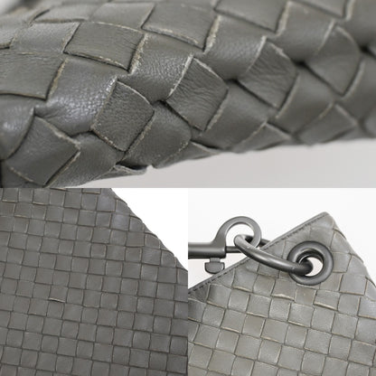 Bottega Veneta Flat Messenger Bag Intrecciato Nappa, GRAY, LEATHER, Shoulder bag
