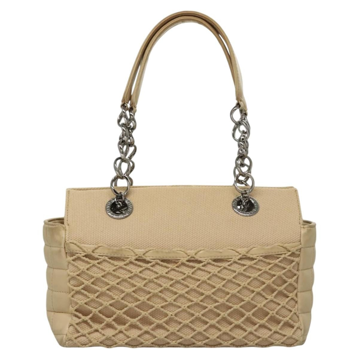 Chanel Vintage Chocolate Bar Tote Quilted Canvas, Beige, Canvas, Handbag