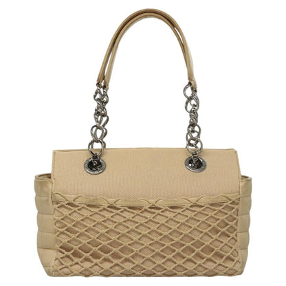Chanel Vintage Chocolate Bar Tote Quilted Canvas, Beige, Canvas, Handbag