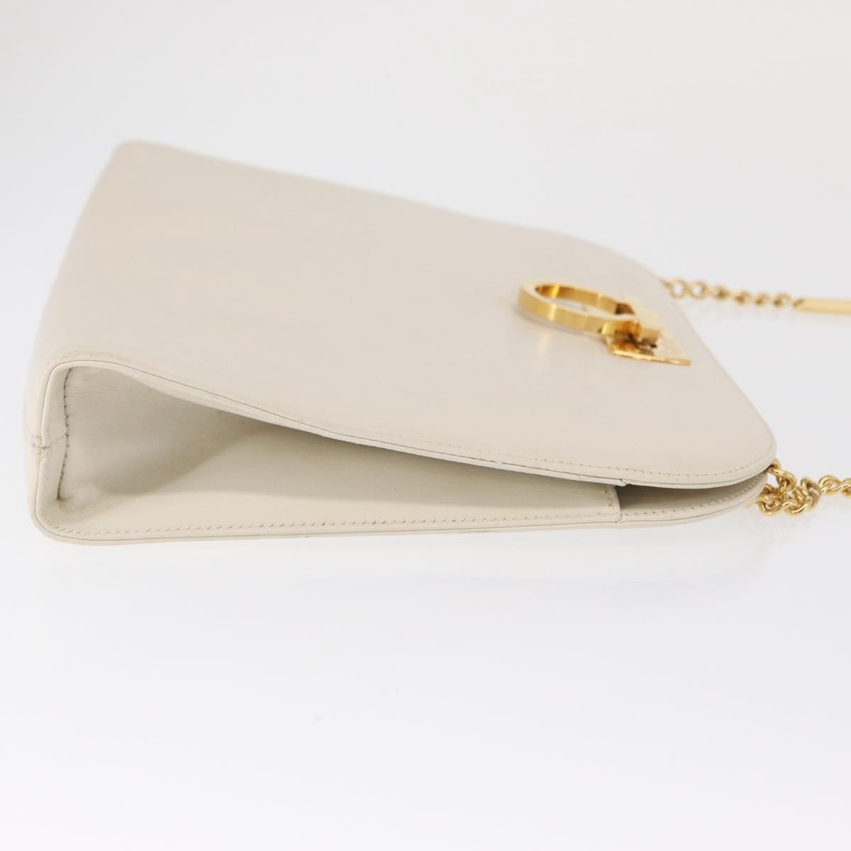 Salvatore Ferragamo Vintage Chain Shoulder Bag Leather, WHITE, LEATHER, Shoulder bag