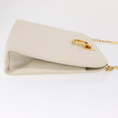 Salvatore Ferragamo Vintage Chain Shoulder Bag Leather, WHITE, LEATHER, Shoulder bag