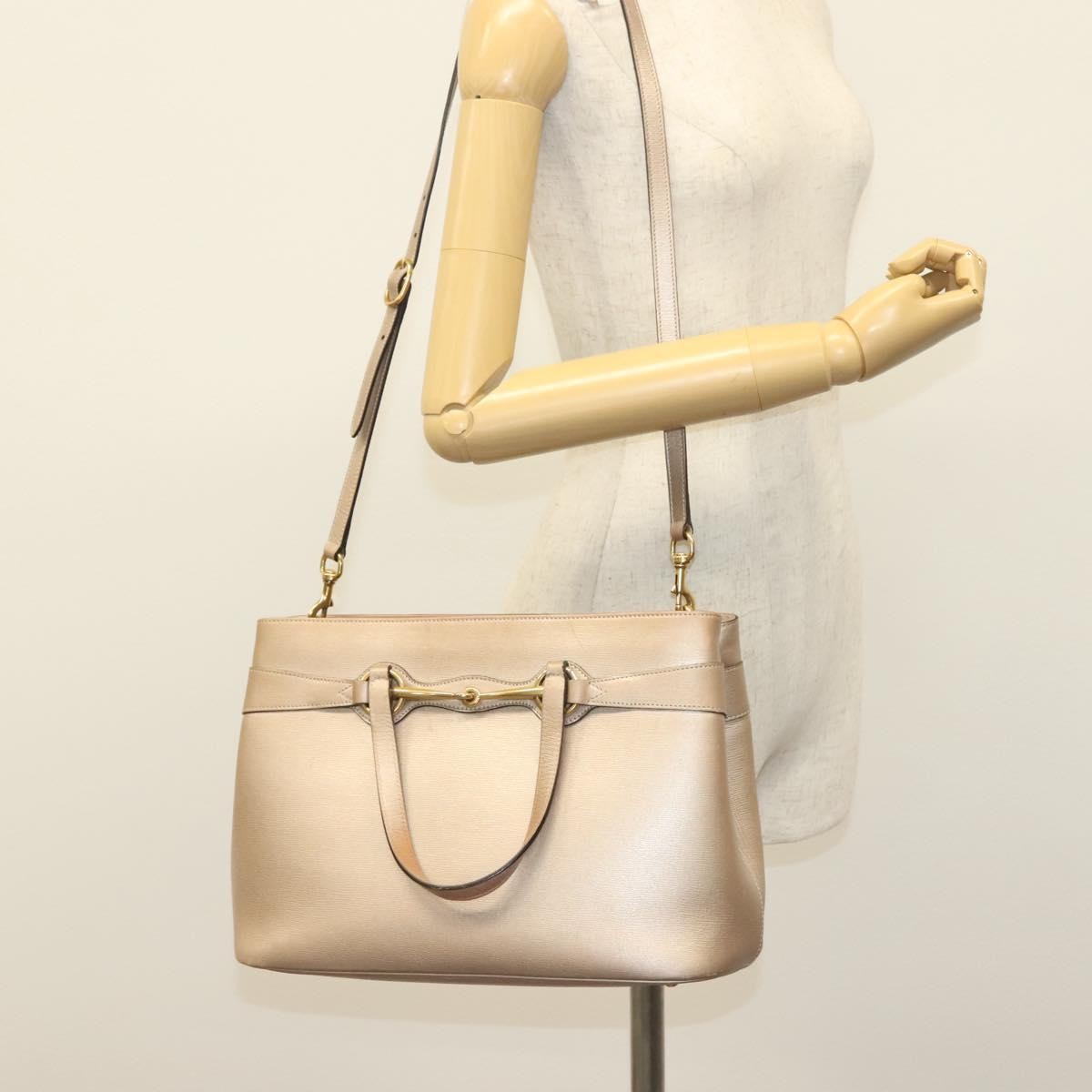 Gucci Bright Bit Convertible Tote Leather, GOLD, LEATHER, Tote bag