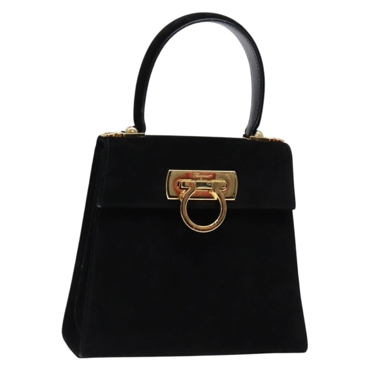 Salvatore Ferragamo Convertible Top Handle Bag Leather, BLACK, SUEDE, Handbag