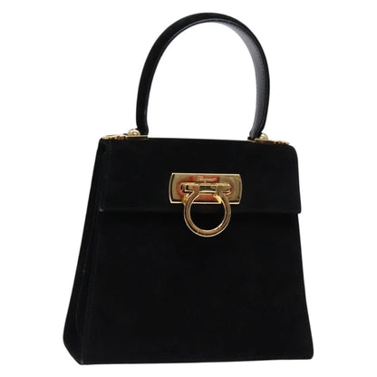 Salvatore Ferragamo Convertible Top Handle Bag Leather, BLACK, SUEDE, Handbag