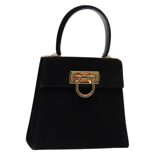 Salvatore Ferragamo Convertible Top Handle Bag Leather, BLACK, SUEDE, Handbag