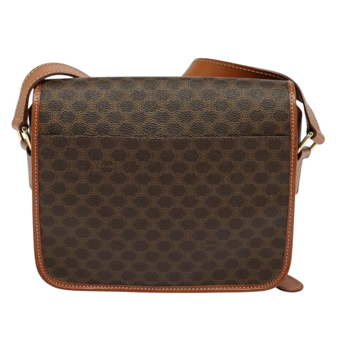 Celine Vintage Macadam Shoulder Bag Canvas and Leather, Brown, Canvas, Shoulder Bag