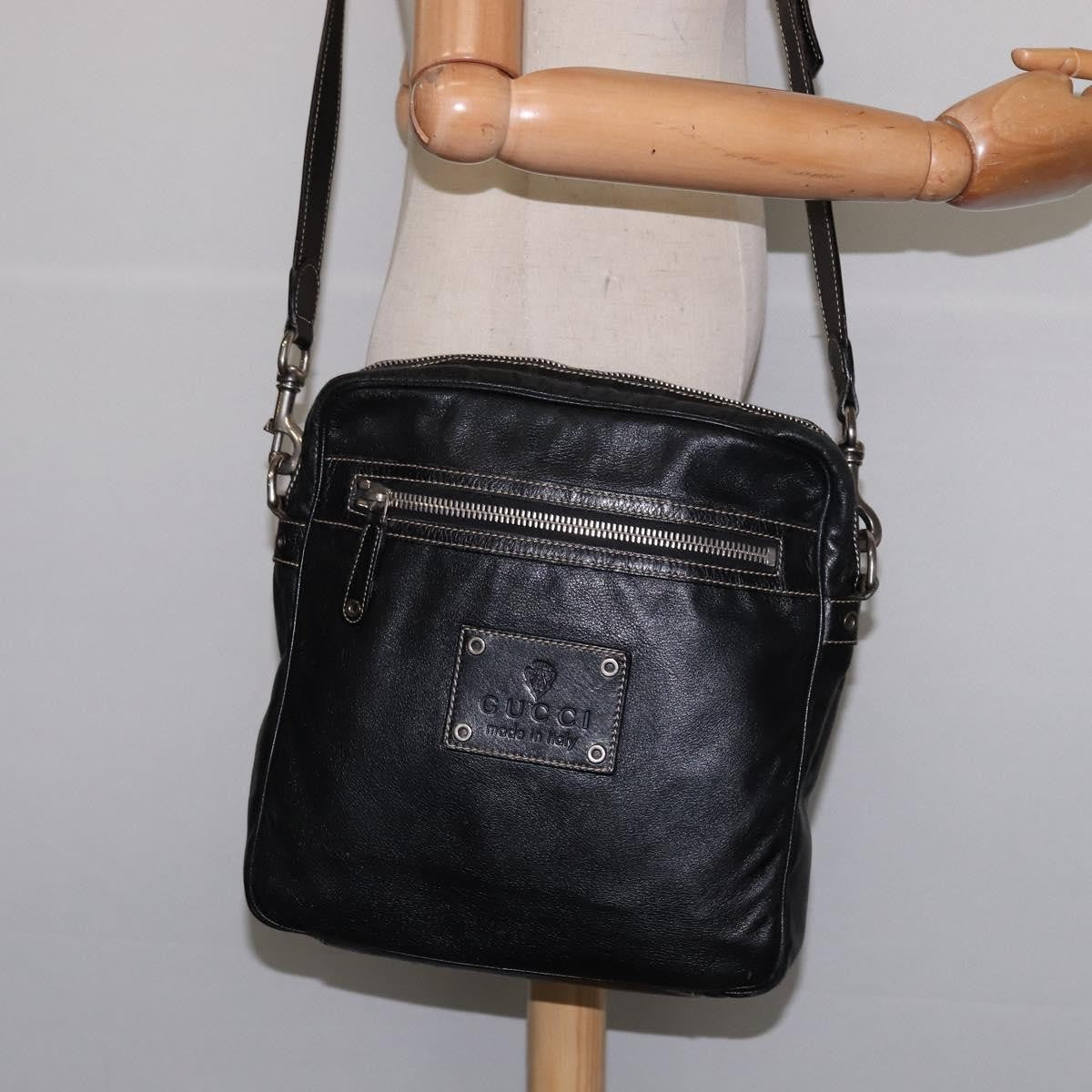 Gucci Front Zip Messenger Leather, BLACK, LEATHER, Shoulder bag