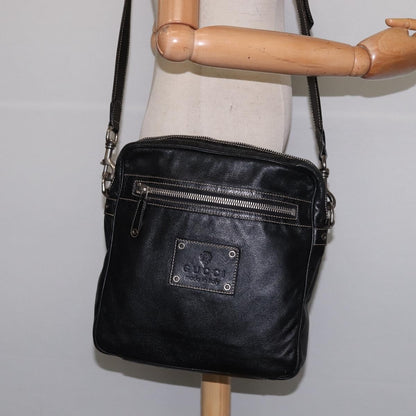 Gucci Front Zip Messenger Leather, BLACK, LEATHER, Shoulder bag