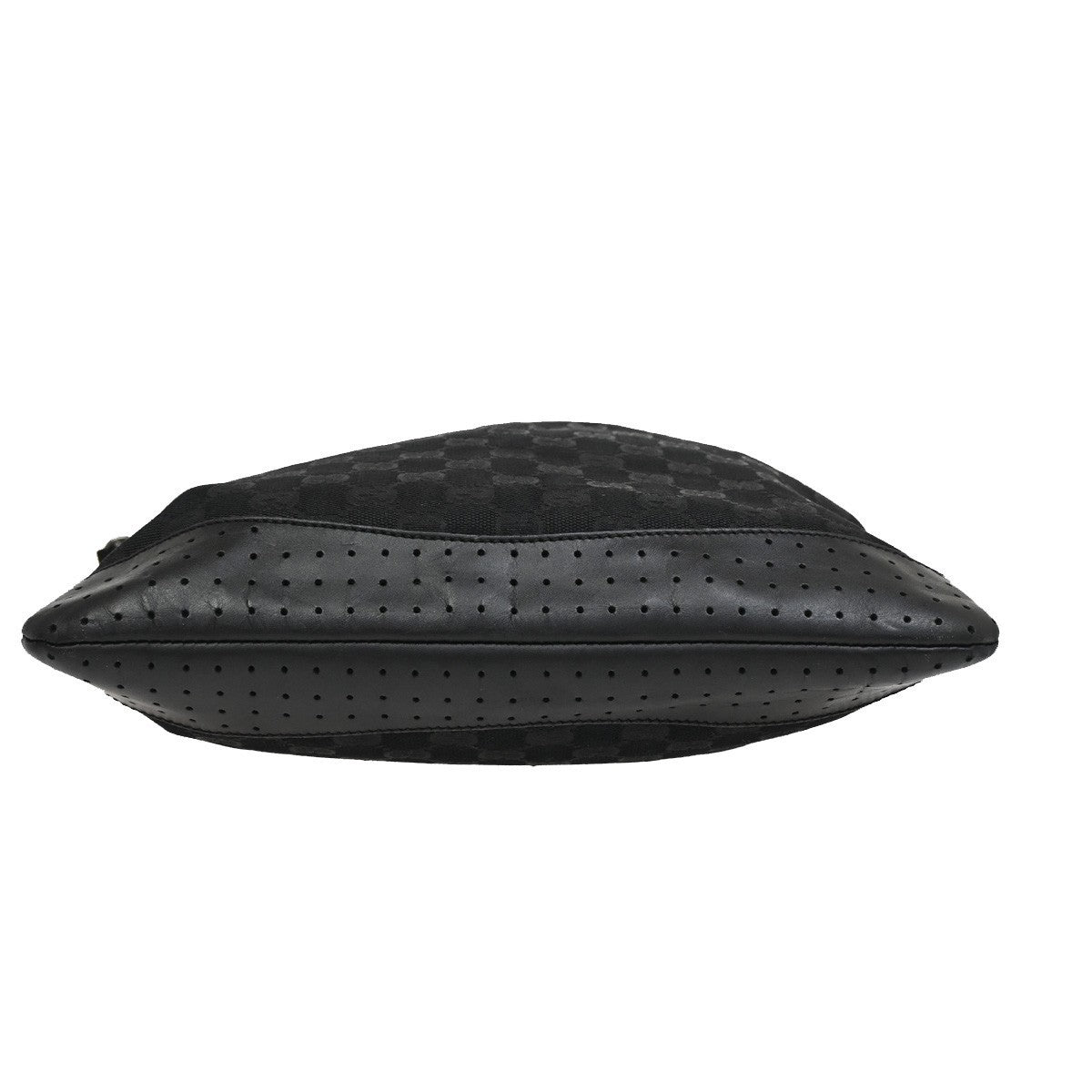 Gucci Zip Messenger GG Canvas with Perforated Leather, BLACK, CANVAS, Shoulder bag