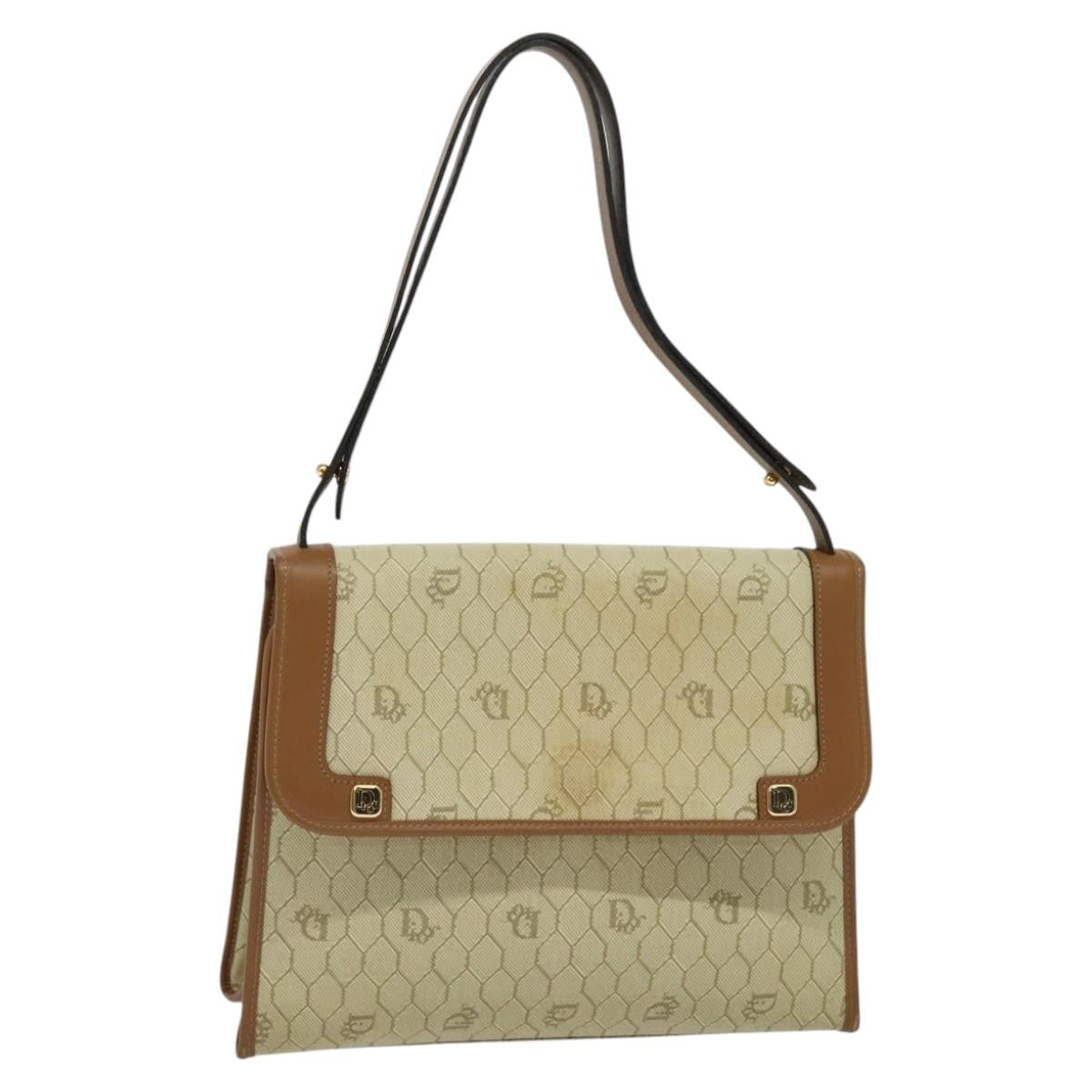 Christian Dior Vintage Honeycomb Shoulder Bag Canvas and Leather, BEIGE, CANVAS, Shoulder bag