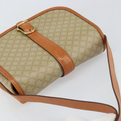 Celine Vintage Macadam Shoulder Bag Canvas and Leather, BEIGE, CANVAS, Shoulder bag