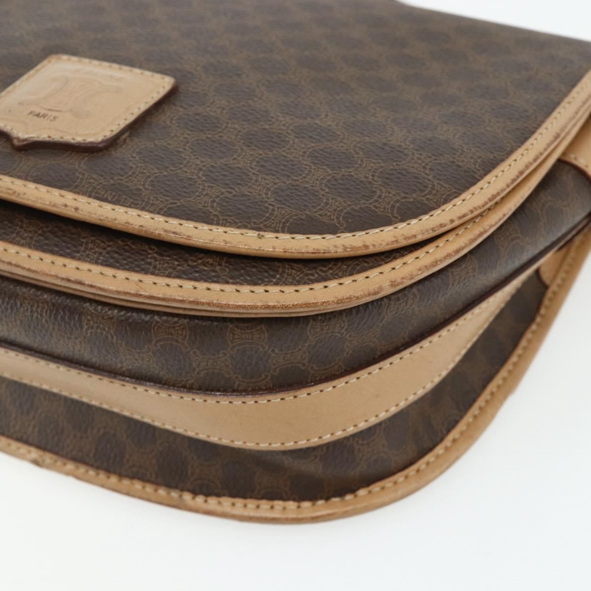 Celine Vintage Macadam Shoulder Bag Canvas and Leather, Brown, Canvas, Shoulder Bag